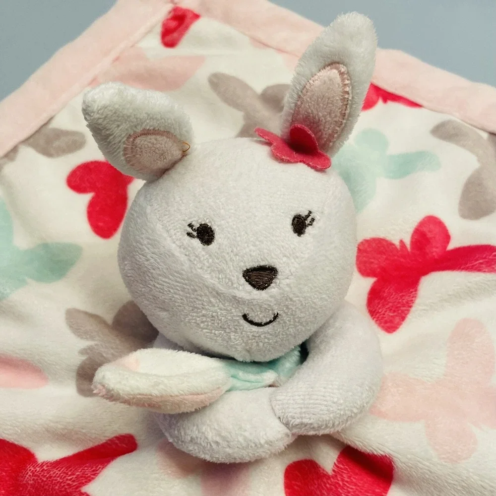 Carters White Bunny Butterfly Pink Lovey 13x13 Security Blanket Baby Toy